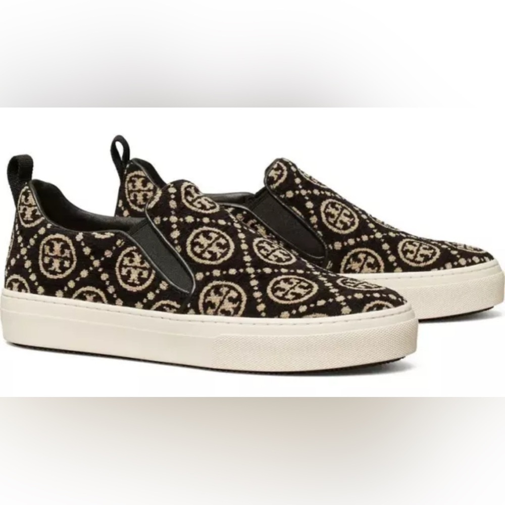 Tory Burch T Monogram slip on sneakers chenille calf leather 9